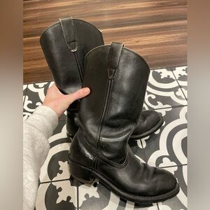 Vintage Black Leather Round toe Cowboy Boots